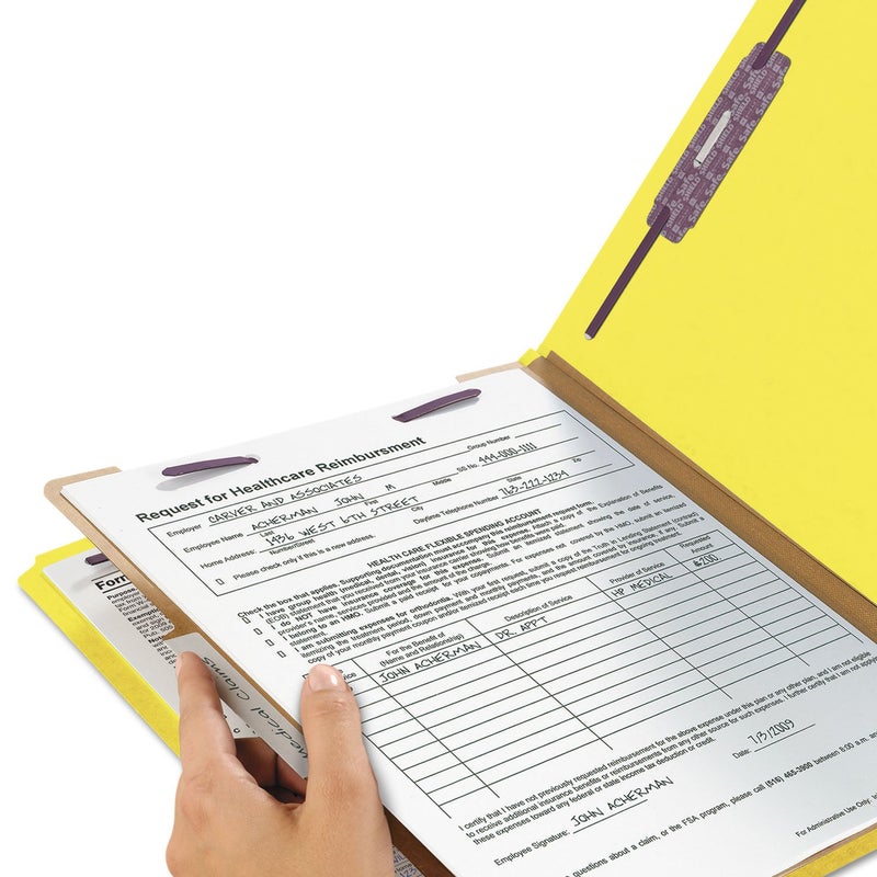 Smead مجلد تصنيف من سمياد بغطاء مضغوط مع مشابك SafeSHIELD، 1 فاصل، 2" توسيع، حجم قانوني، أصفر، 10 في العلبة (18734) - Image 4
